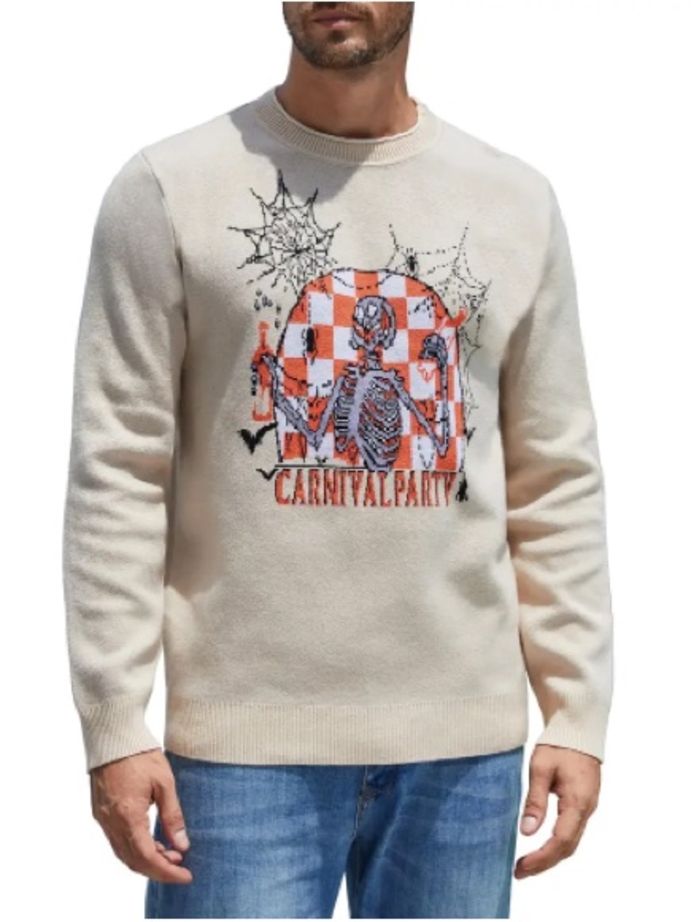Cream Graphic Crewneck Sweater - Carnival Party Design